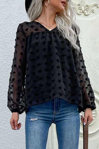 Perfee Swiss Dot V-Neck Blouse