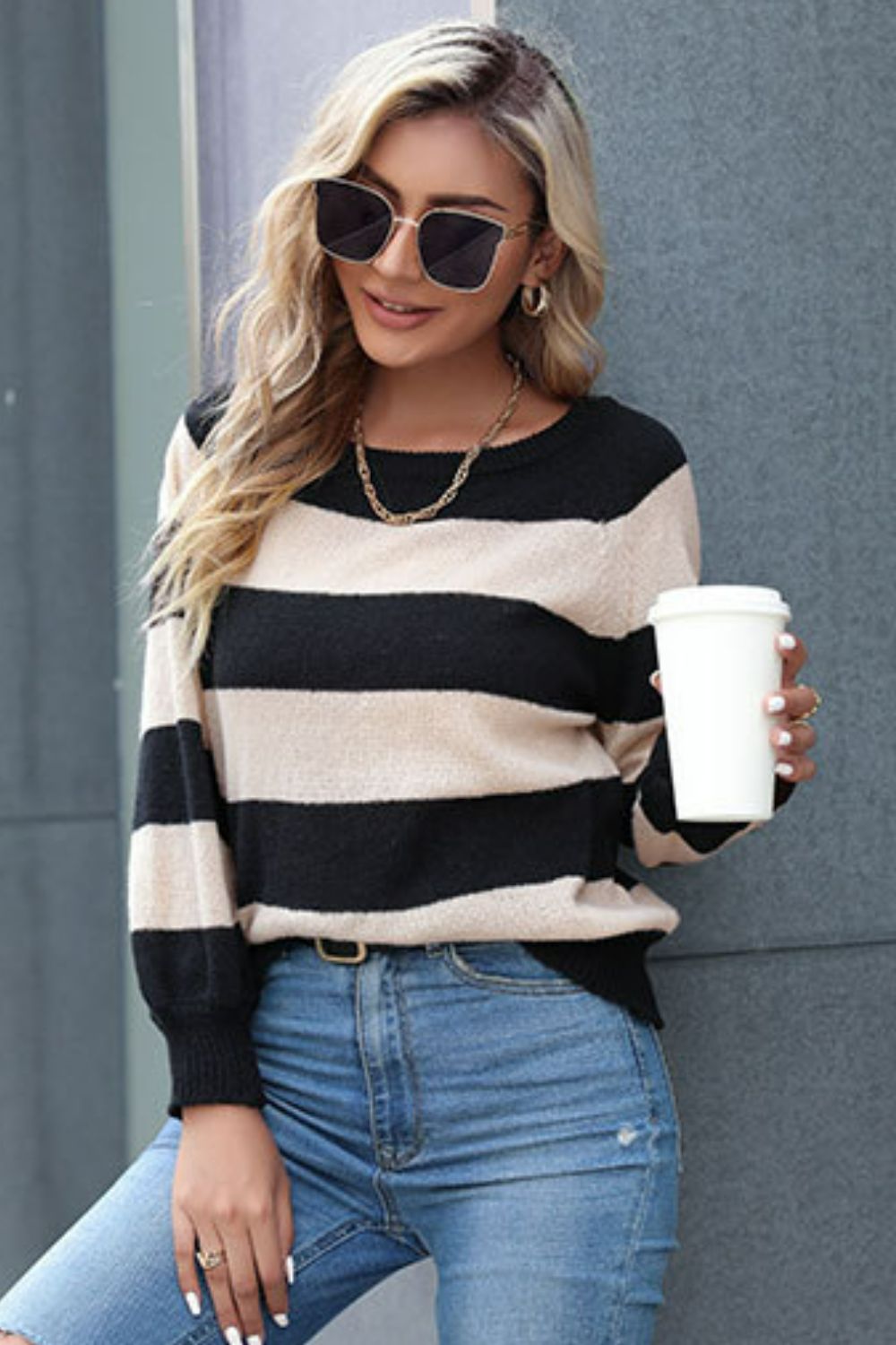 Blair Horizontal Stripe Raglan Sleeve Sweater