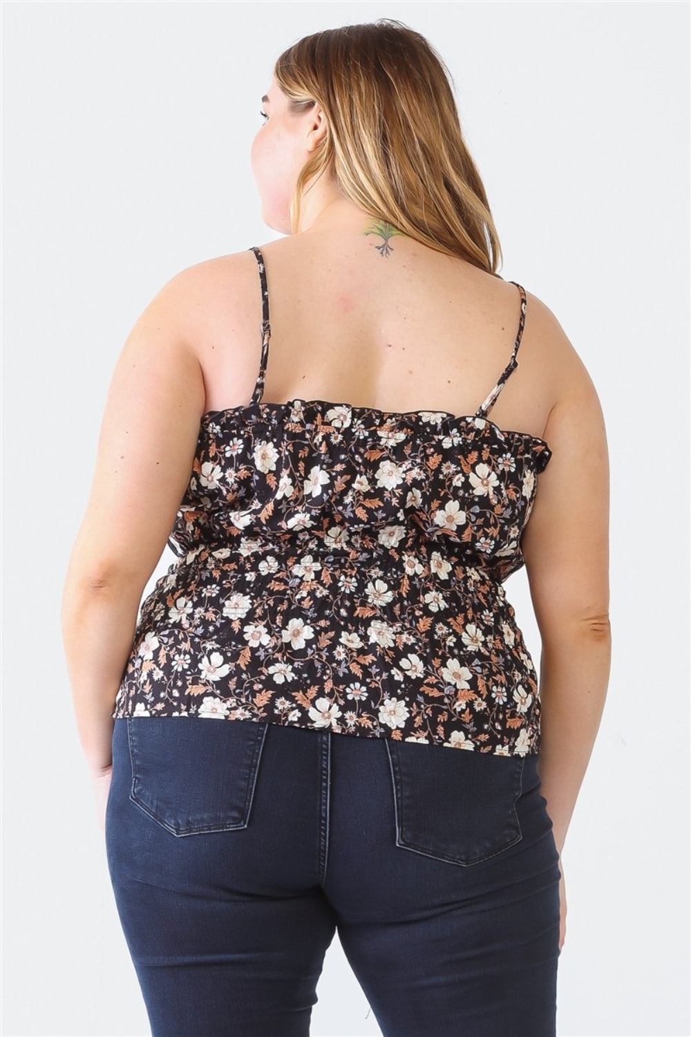 Camille Plus Size Frill Floral Square Neck Cami