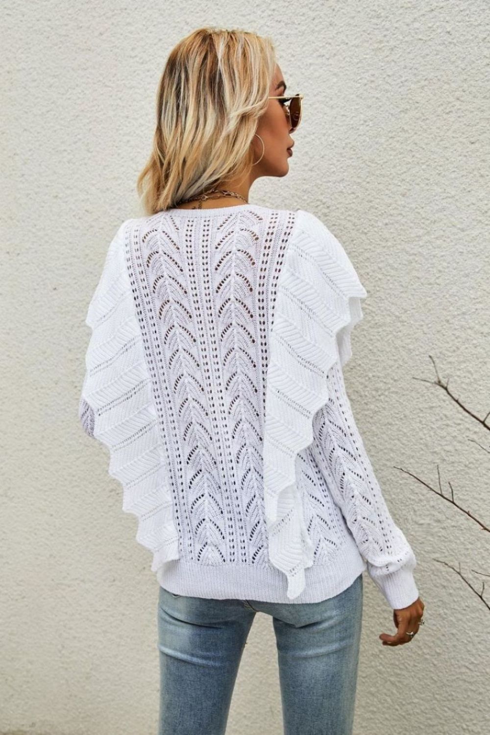 Dreamland Lacey Round Neck Ruffled Sweater