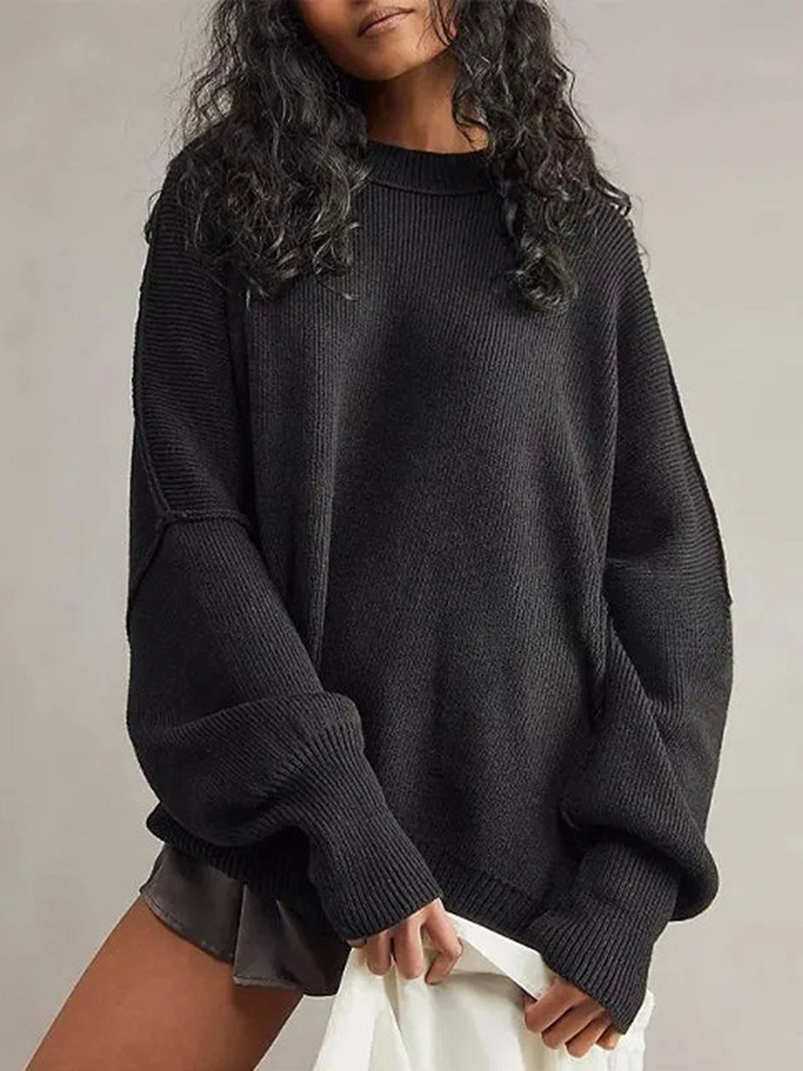 Hemlock Haze Reverse Seam Side Slit Sweater