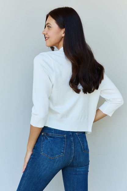 Lady Kingsley's Full Size 3/4 Sleeve Cropped Cardigan in Ivory