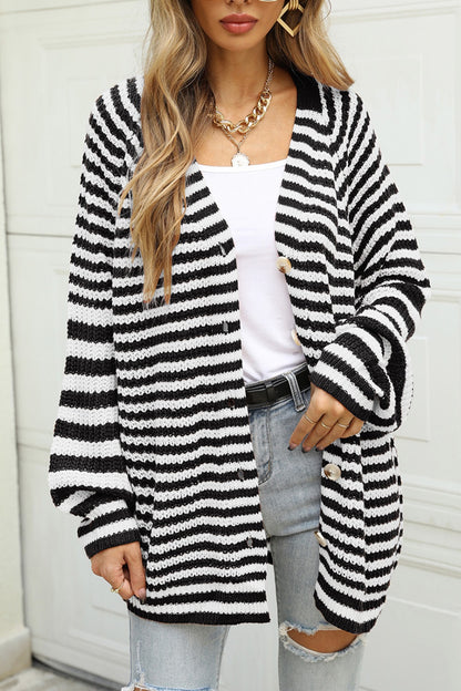 Library Lament Striped Button Up Long Sleeve Cardigan