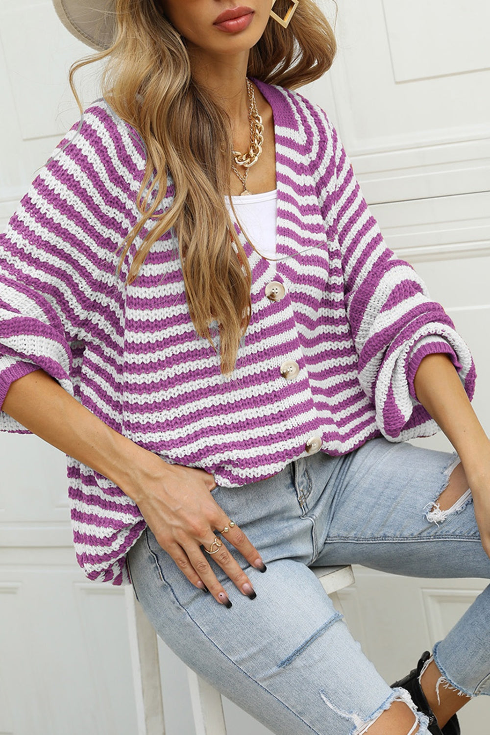 Library Lament Striped Button Up Long Sleeve Cardigan