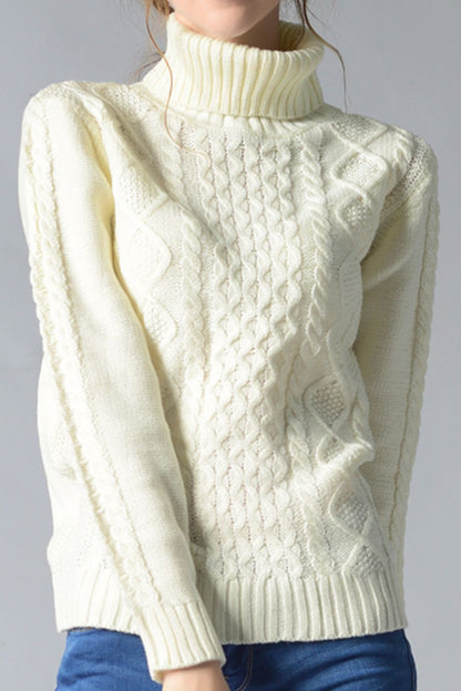 Cream and Sugar Cable Knit Turtleneck Pullover Sweater