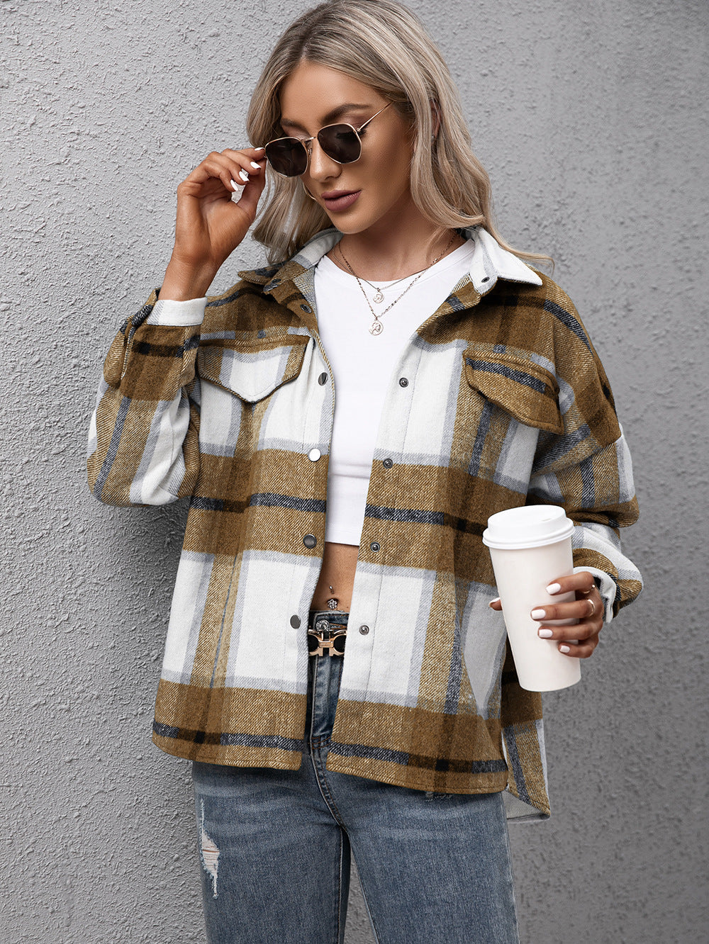 Mystical Meadow Plaid Long Sleeve Shirt Jacket