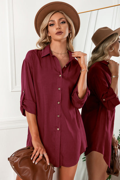 Ivy Lane Solid Button Up Drop Shoulder Blouse