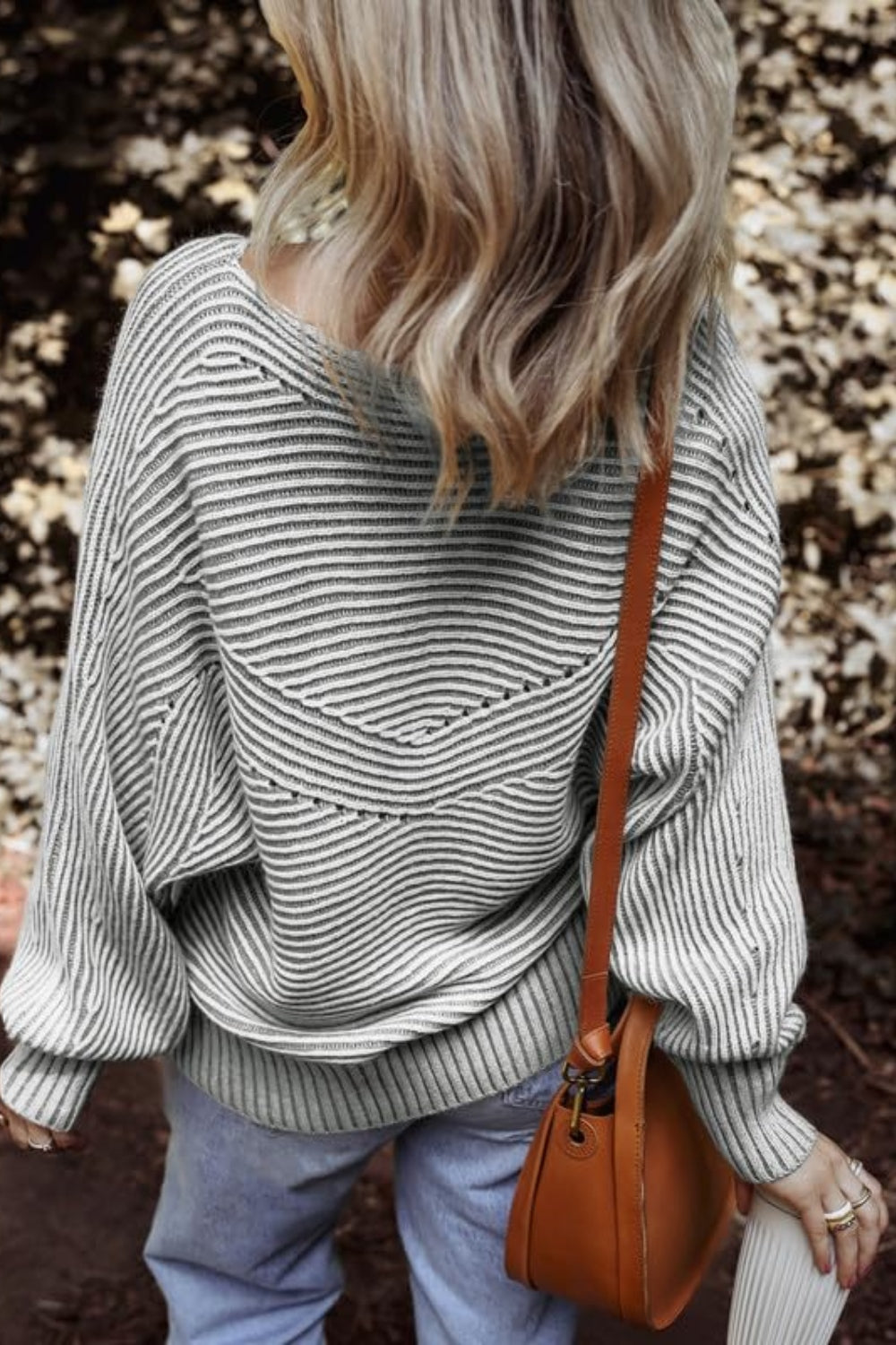 Travelers Tale Textured Striped Round Neck Long Sleeve Top