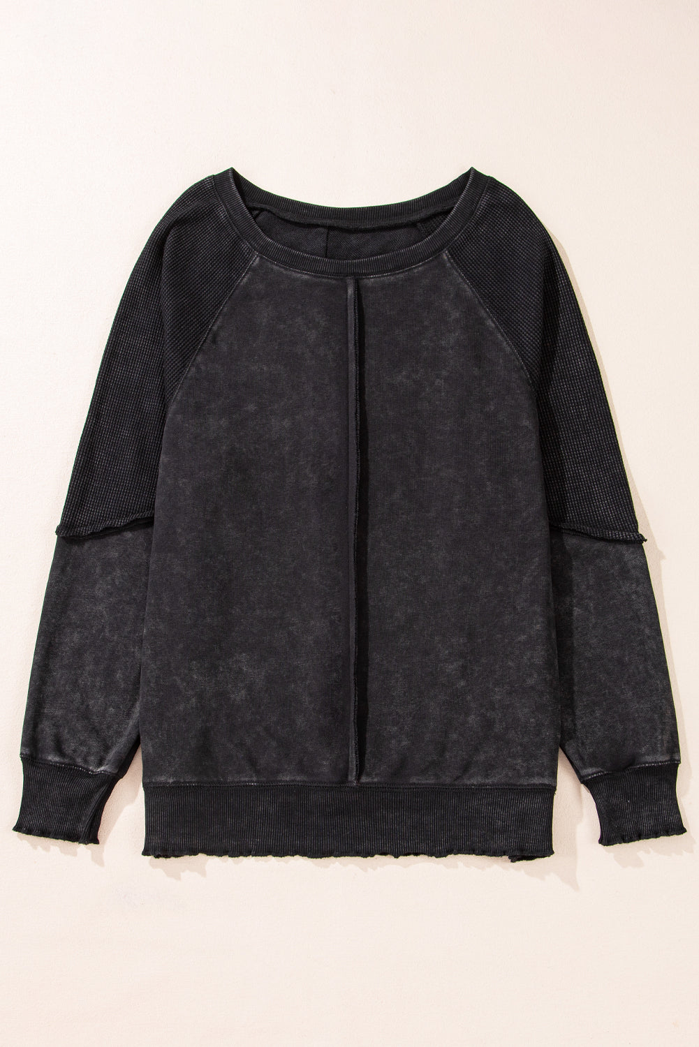 Minerva Mineral Wash Waffle Knit Reverse Seam Sweatshirt