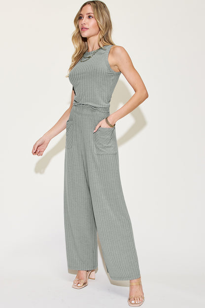 Nocturnal Muse Ribbed Tank and Wide Leg Pants Set