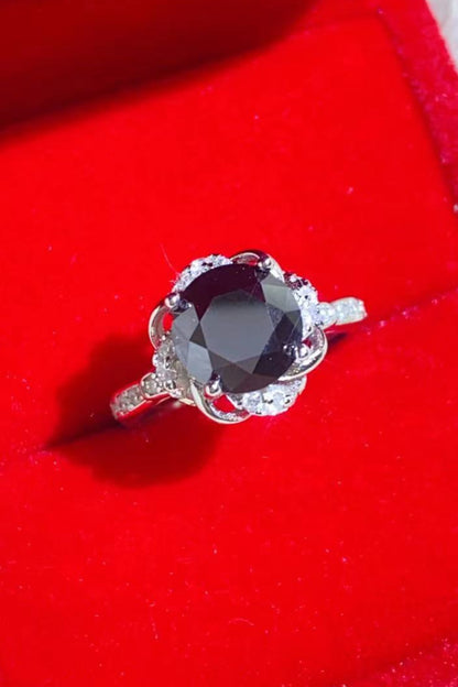 Abyssmal Romance 2 Carat Black Moissanite Floral Ring