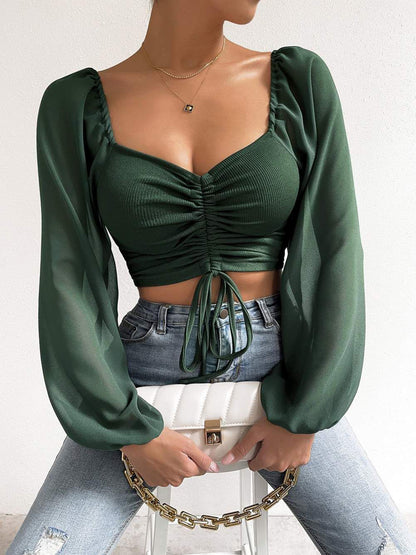 Mina's Sweetheart Drawstring Cropped Top