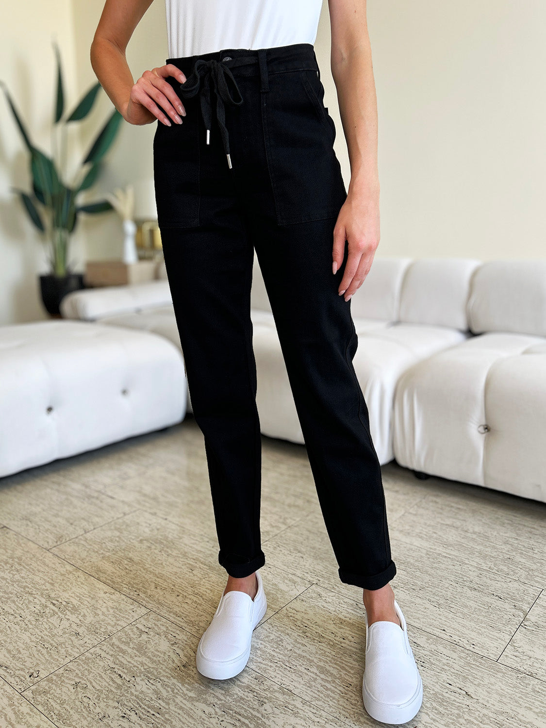 Midnight Manuscript High Waist Double Roll Cuff Jogger Jeans