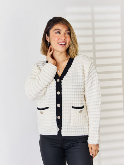 The Queen's Gambit Contrast Trim Button Up Cardigan