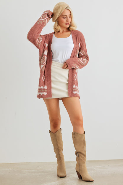 Native Mythology Open Front Long Sleeve Cardigan