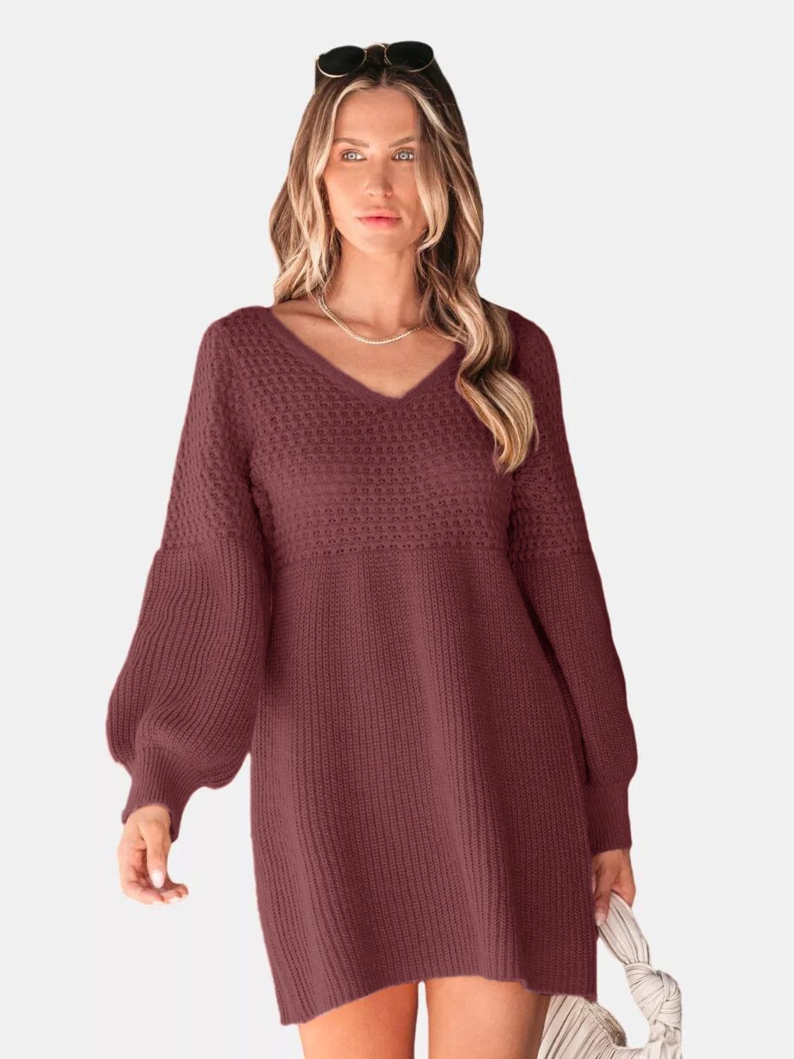 Alessandra V-Neck Long Sleeve Sweater Dress