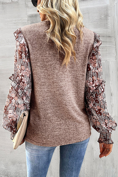 Swirling Leaves Ruffle Tiered Floral Sleeve Blouse