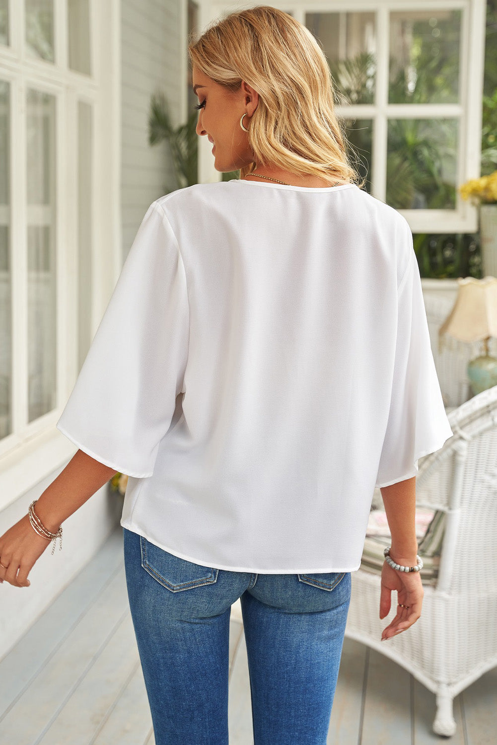 Angelic Waterfall Short Sleeve Draped Blouse