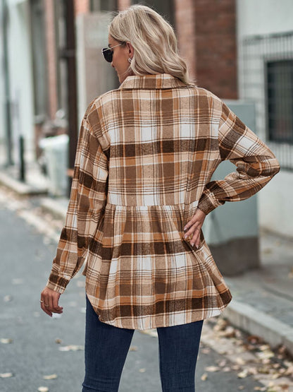 Timeless Textures Plaid Button Up Dropped Shoulder Shirt