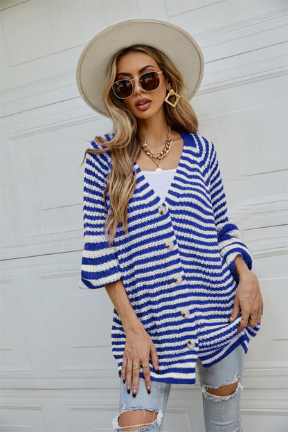 Library Lament Striped Button Up Long Sleeve Cardigan