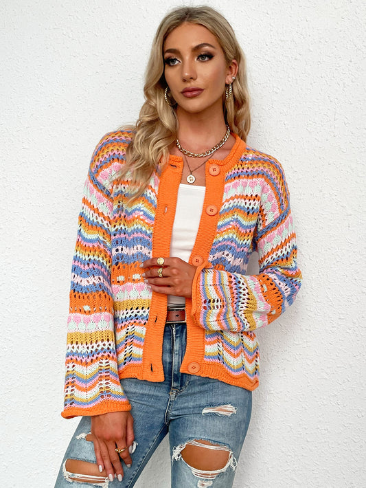 Croquet Court Cardigan Stripes Openwork Cardigan