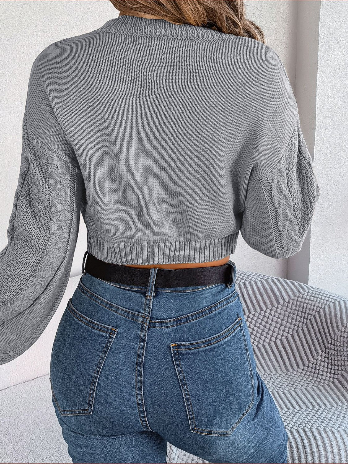 Lovely Nightshade Cable-Knit Round Neck Cropped Sweater