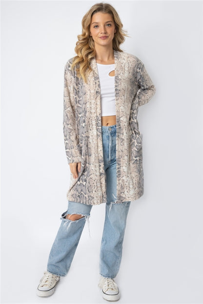 Saurian Reptile Print Flannel Open Front Longline Cardigan