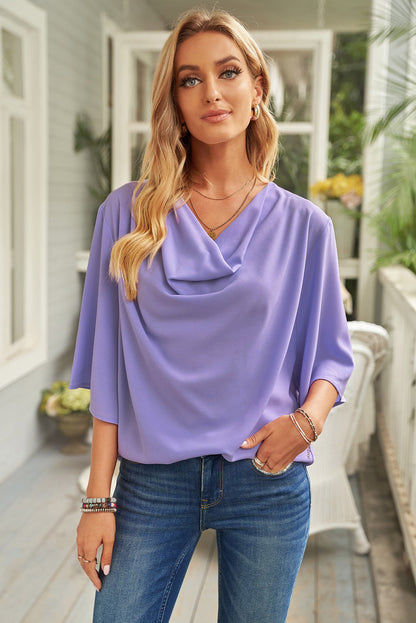 Angelic Waterfall Short Sleeve Draped Blouse