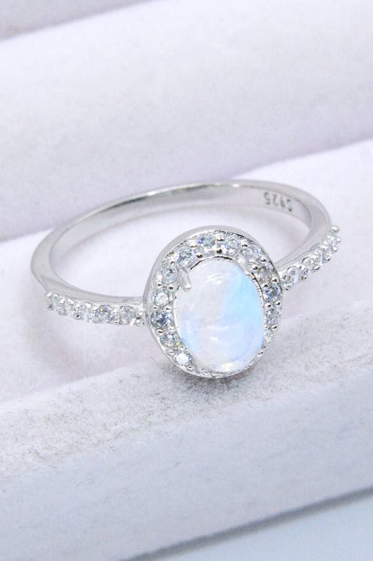 'Celestial Veil' Moonstone Halo Ring 925 Sterling Silver Natural Moonstone Halo Ring