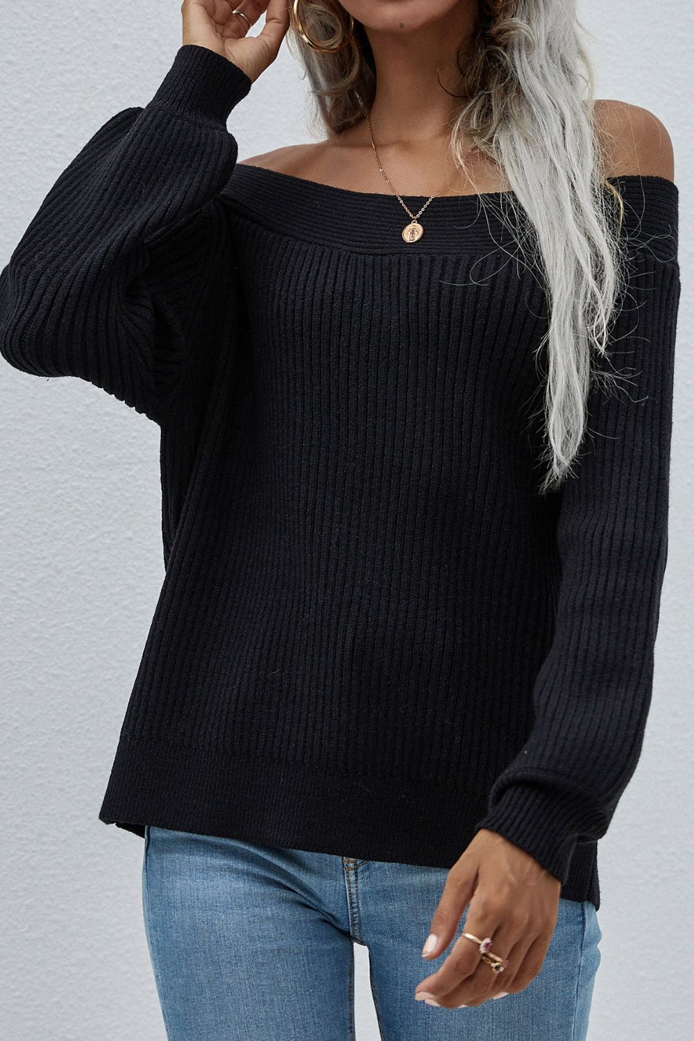 Classic Collette Off-Shoulder Rib-Knit Sweater