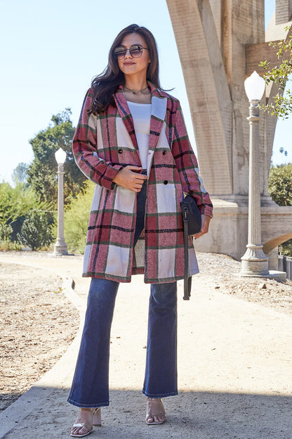 Timeless Plaid Button Up Lapel Collar Coat