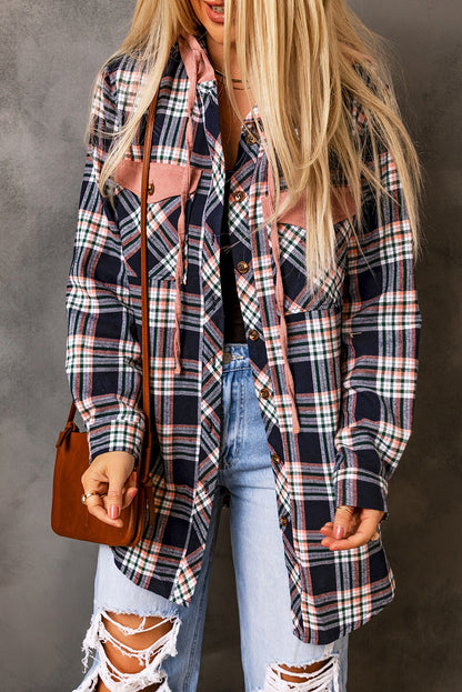 Harvest Moon Plaid Drawstring Hooded Jacket with Pockets