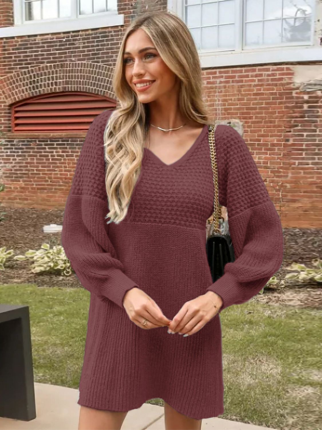 maroon or burgundy long sleeve sweater dress