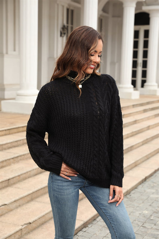 Ravenscroft Cable-Knit Turtle Neck Long Sleeve Sweater