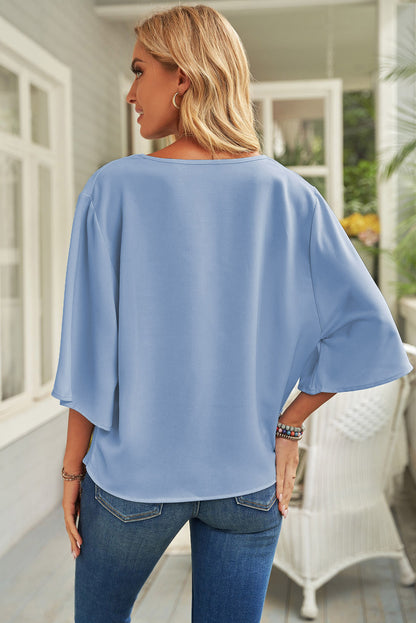 Angelic Waterfall Short Sleeve Draped Blouse