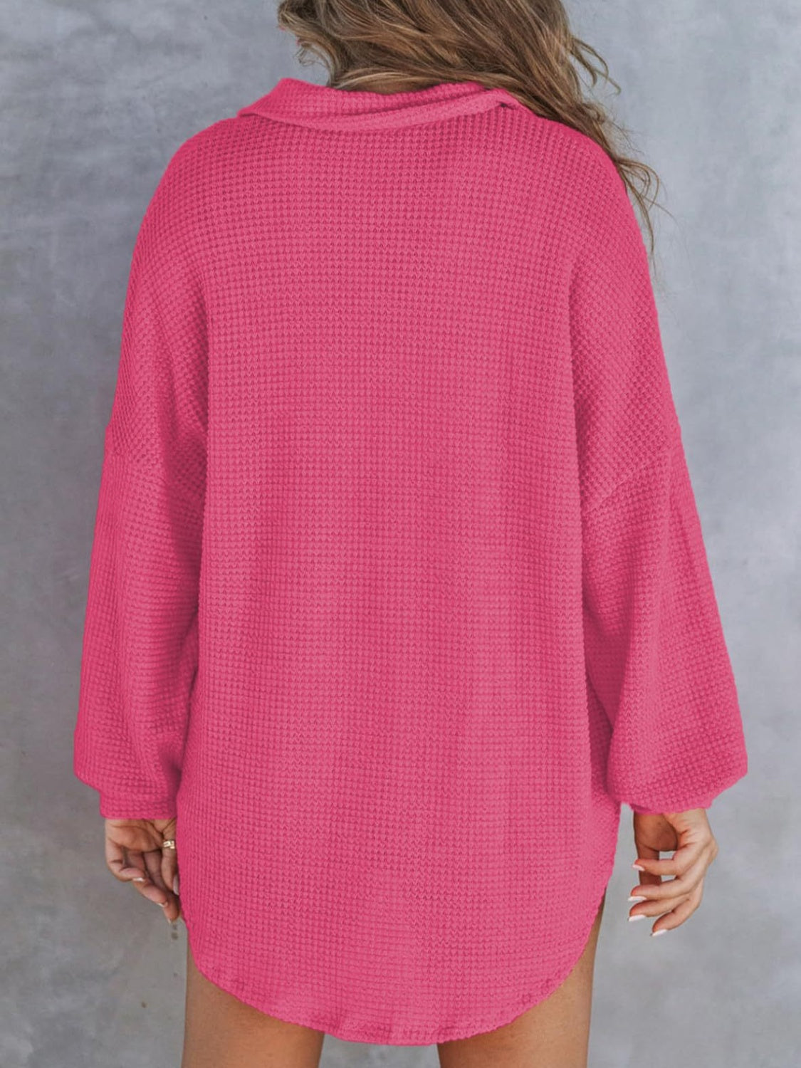 Cozy Cascade Waffle-Knit Dropped Shoulder Long Sleeve Sweatshirt