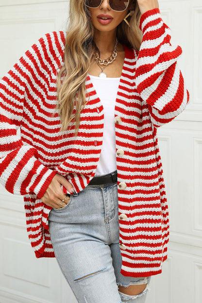 Library Lament Striped Button Up Long Sleeve Cardigan