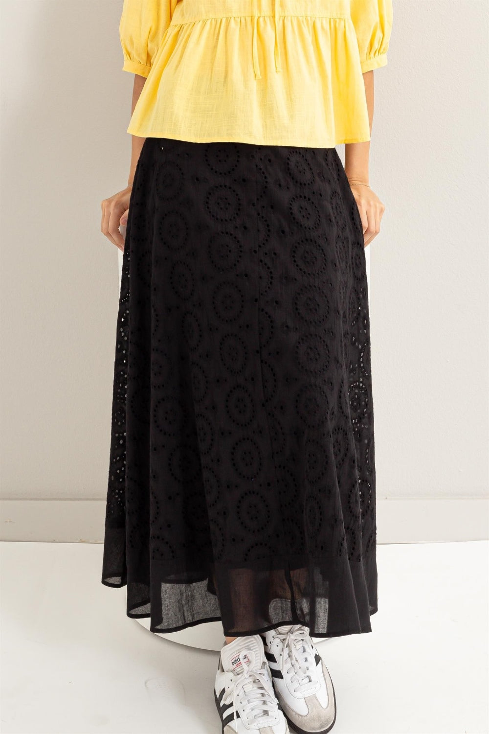 Midnight Flight Eyelet High-Waist Midi Skirt