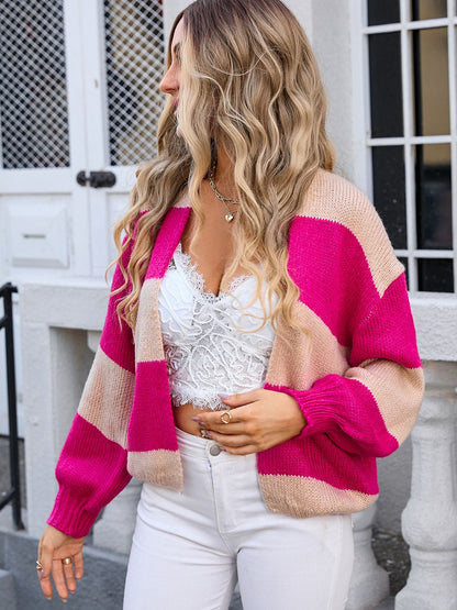 Cheshire Stripes Open Front Dropped Shoulder Cardigan