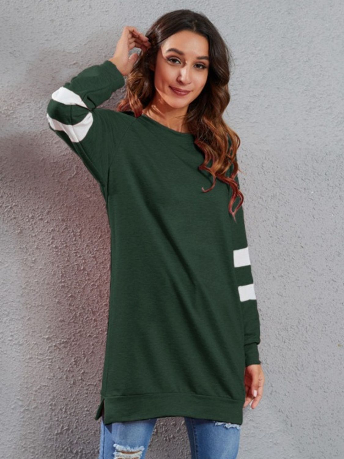 Full Size Striped Round Neck Long Sleeve T-Shirt dress