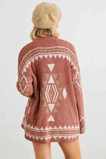 Native Mythology Open Front Long Sleeve Cardigan