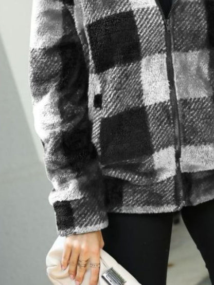 Frosted Glade Plaid Zip-Up Collared Jacket