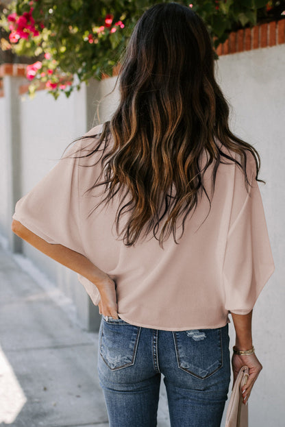 Angelic Waterfall Short Sleeve Draped Blouse