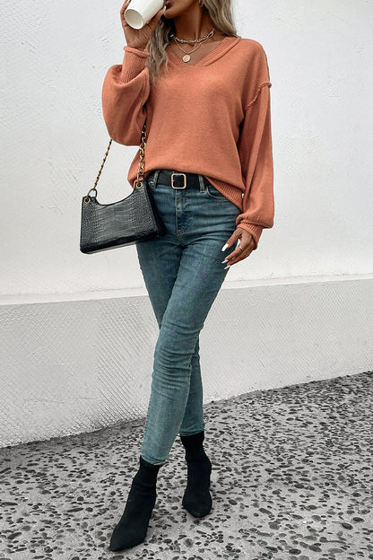 Pumpkin Pie V-Neck Reverse Seam Sweater