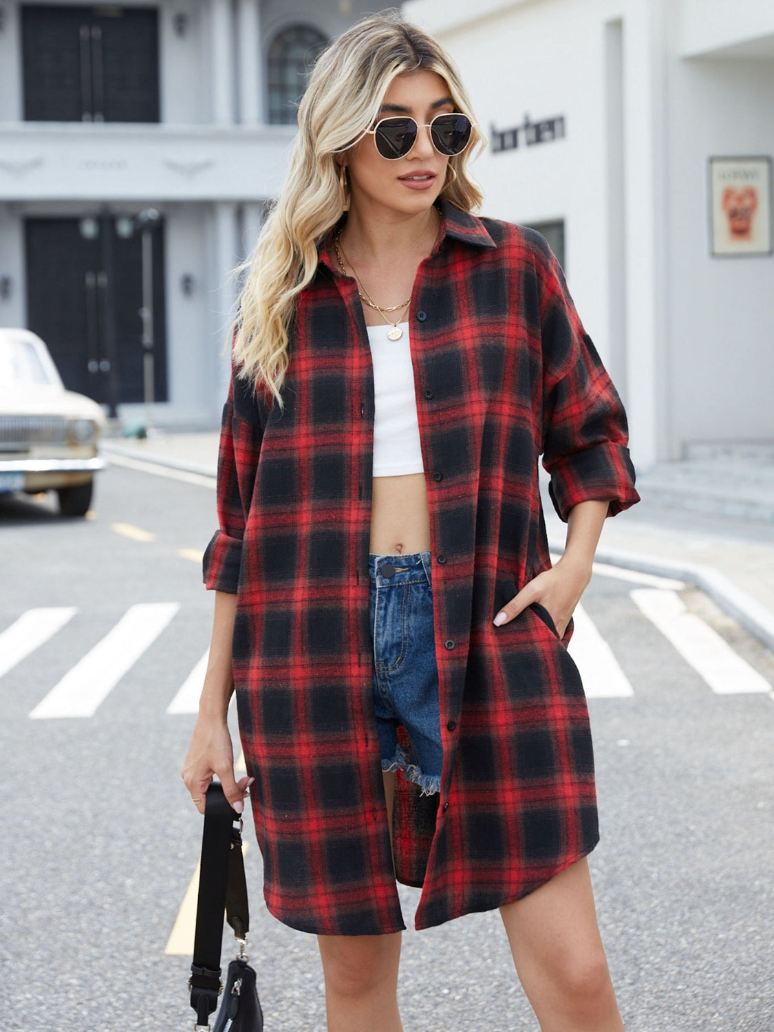 Arcane Elegance Plaid Button Up Collar Neck Shirt