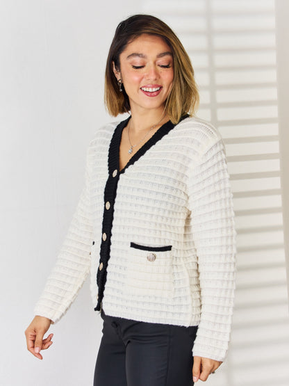 The Queen's Gambit Contrast Trim Button Up Cardigan