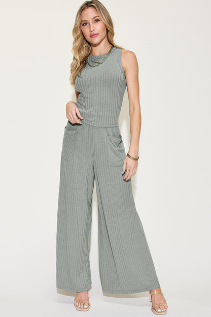 Nocturnal Muse Ribbed Tank and Wide Leg Pants Set