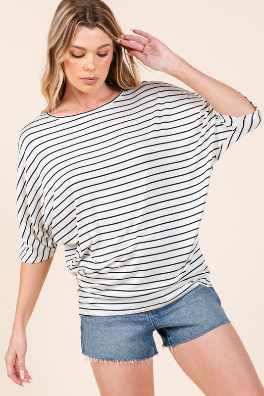 Mystic Lines Striped Boat Neck Dolman Sleeve Top