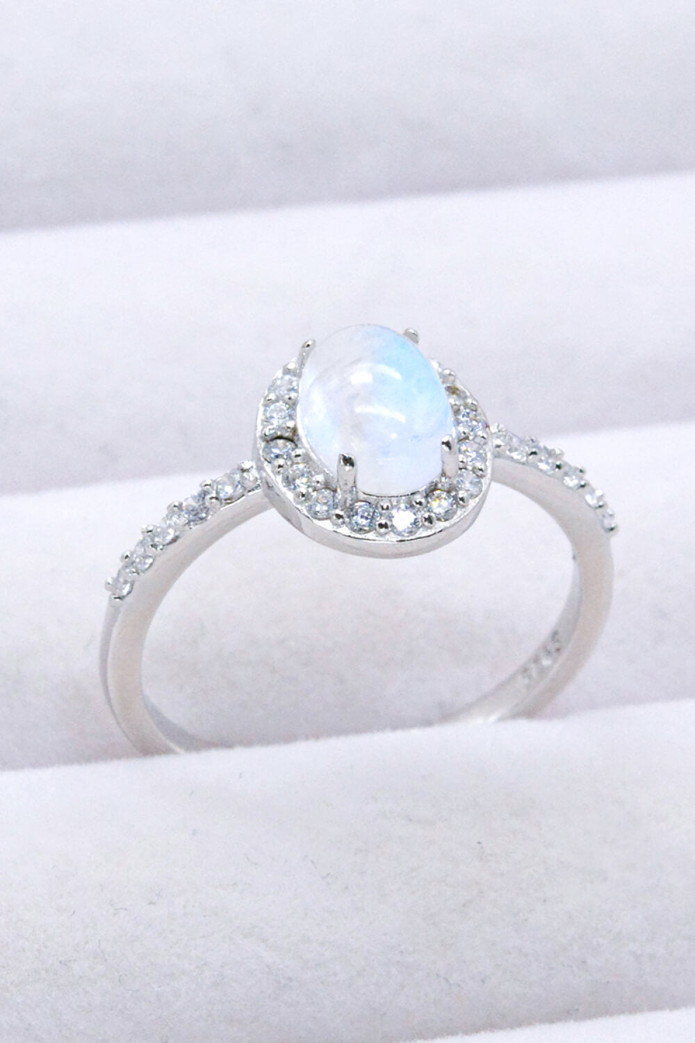 'Celestial Veil' Moonstone Halo Ring 925 Sterling Silver Natural Moonstone Halo Ring