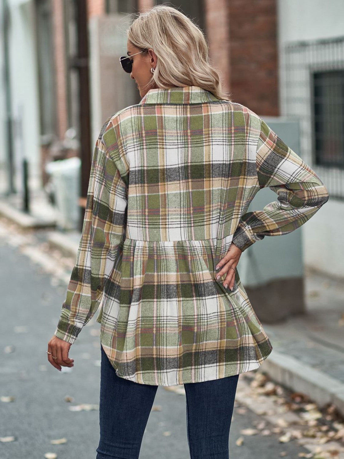 Timeless Textures Plaid Button Up Dropped Shoulder Shirt